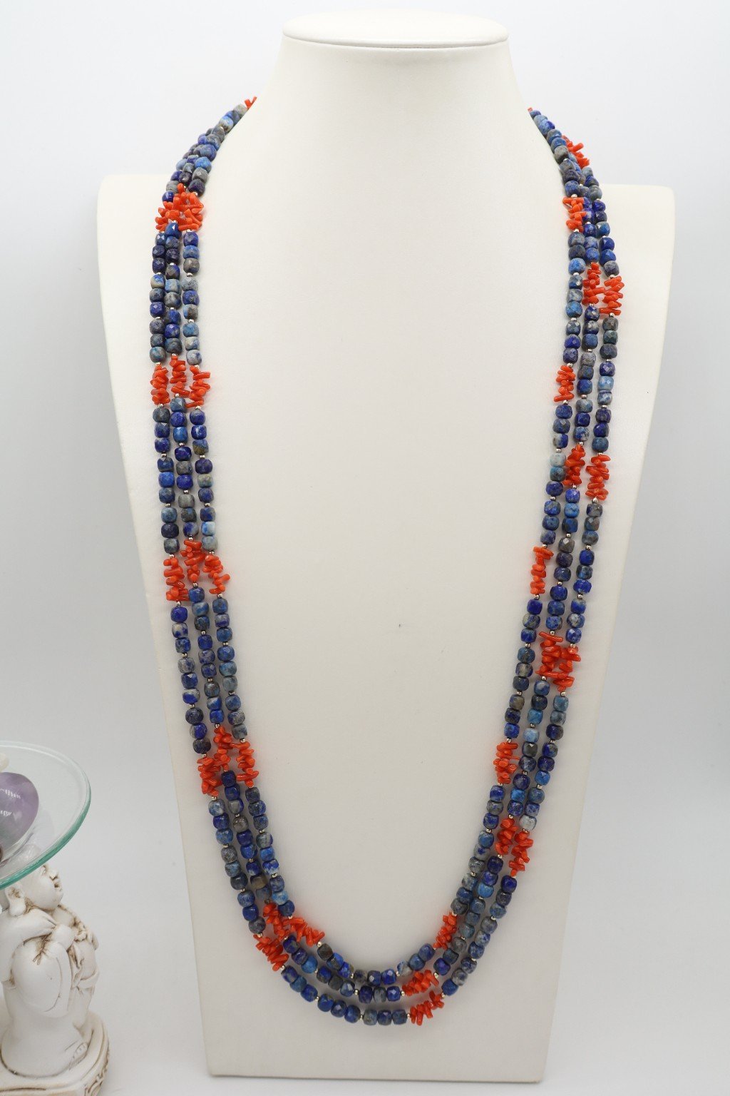 Collana Multifilo in Lapislazzuli, Corallo ed Ematite – 3 Fili