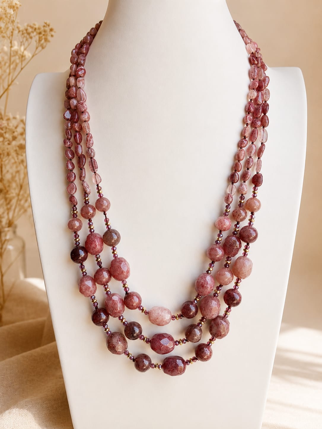 Collana Multifilo in Quarzo Fragola Naturale 75 cm | Eterea Natural Stone