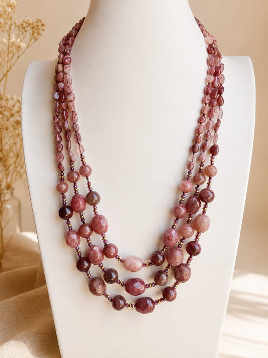 Collana Multifilo in Quarzo Fragola Naturale 75 cm | Eterea Natural Stone