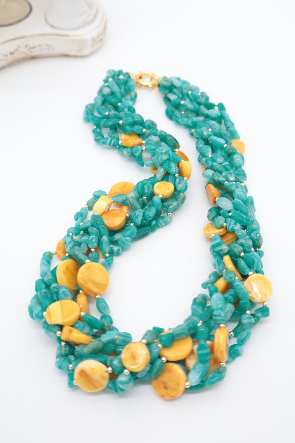 Collana Prestige Amazzonite e Ambra Baltica a 7 fili | Eterea Natural Stone