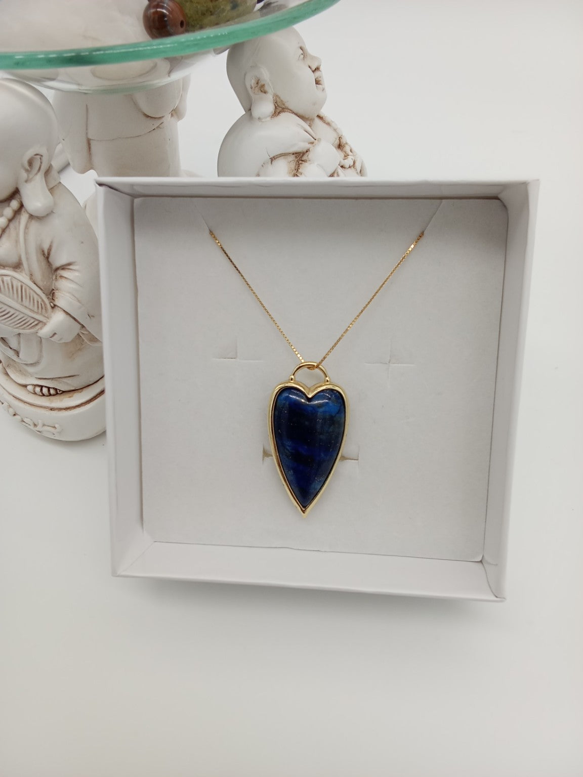 Collana con cuore in Lapislazzuli naturale e catena veneziana in Argento 925 dorato