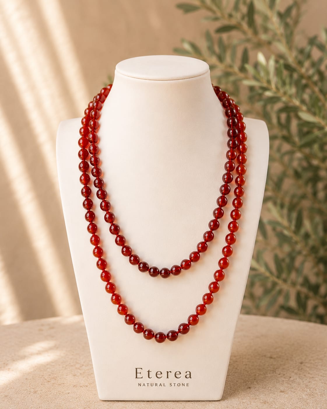 Collana lunga in Corniola naturale da 120 cm con pietre da 10 mm annodata a mano – Eterea Natural Stone