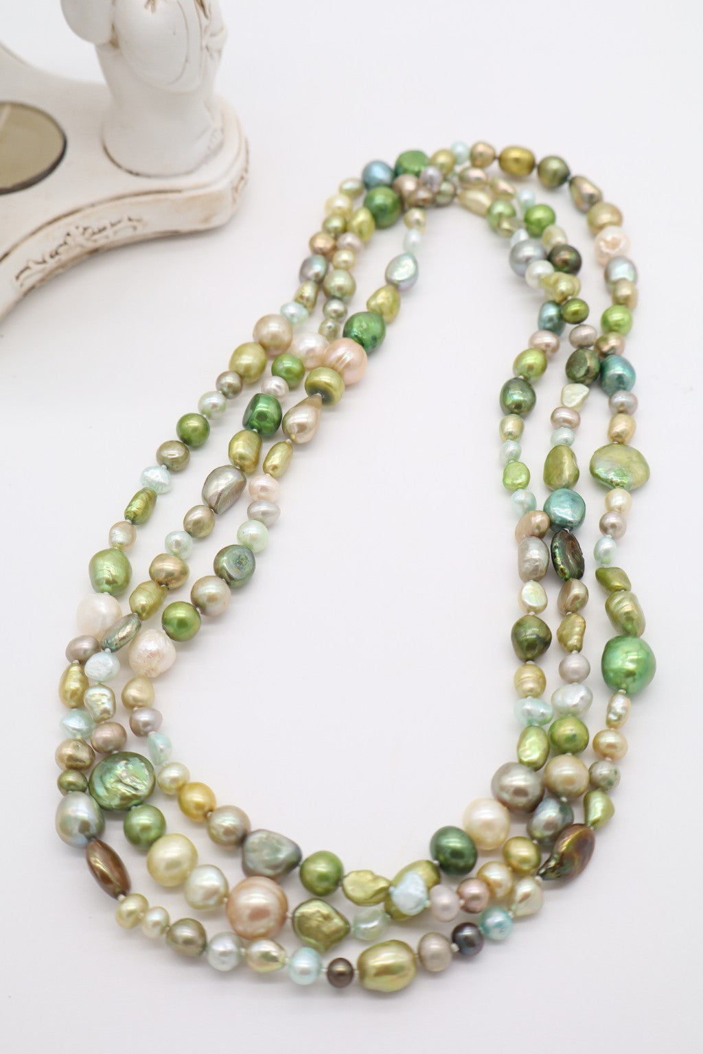 Collana lunga in perle barocche multicolore verde da 160 cm, filo unico