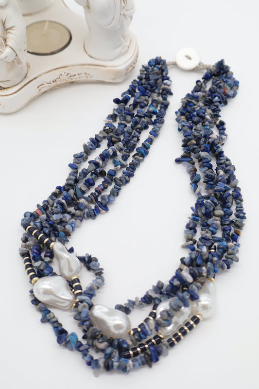 Collana multi filo in Lapislazzuli e perle