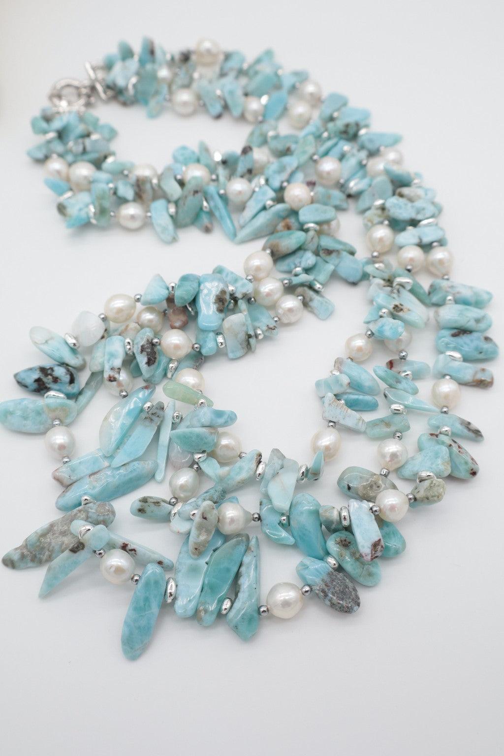 Collana multifilo in Larimar naturale e perle d'acqua dolce con chiusura in Argento 925 - Eterea Natural Stone