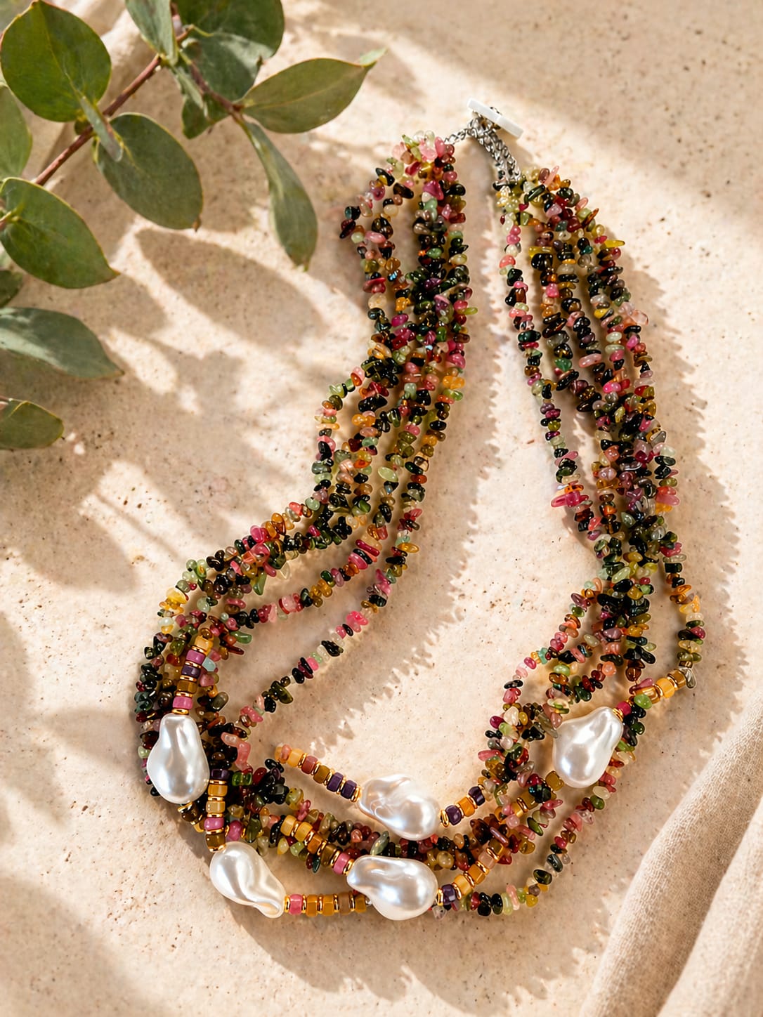 Collana multi filo in cips tormalina multi color pietre naturali Eterea Natural Stone