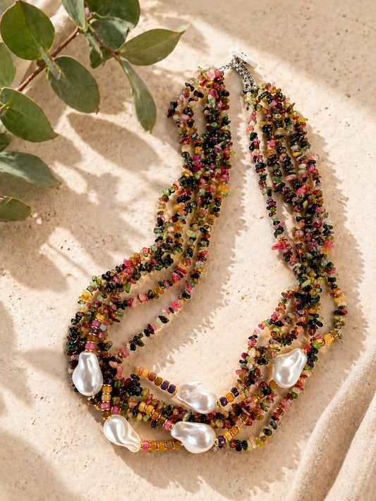 Collana multi filo in cips tormalina multi color pietre naturali Eterea Natural Stone