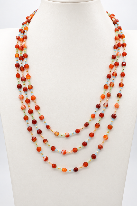 Collana multifilo in corniola multicolor e cristalli sfaccettati, 60 cm, collezione Essential Eterea Natural Stone.