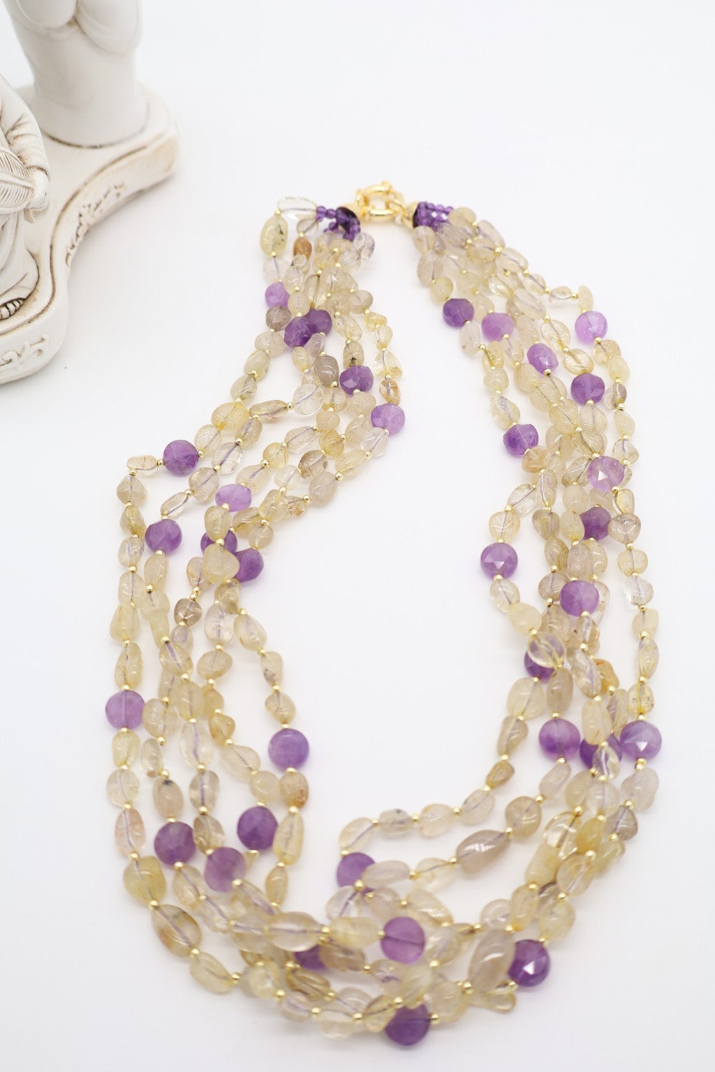 Collana multifilo in quarzo citrino e ametista con chiusura in argento