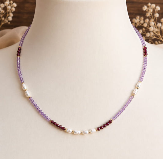 Girocollo Ametista, Granato e Perle d'Acqua Dolce Eterea Natural Stone