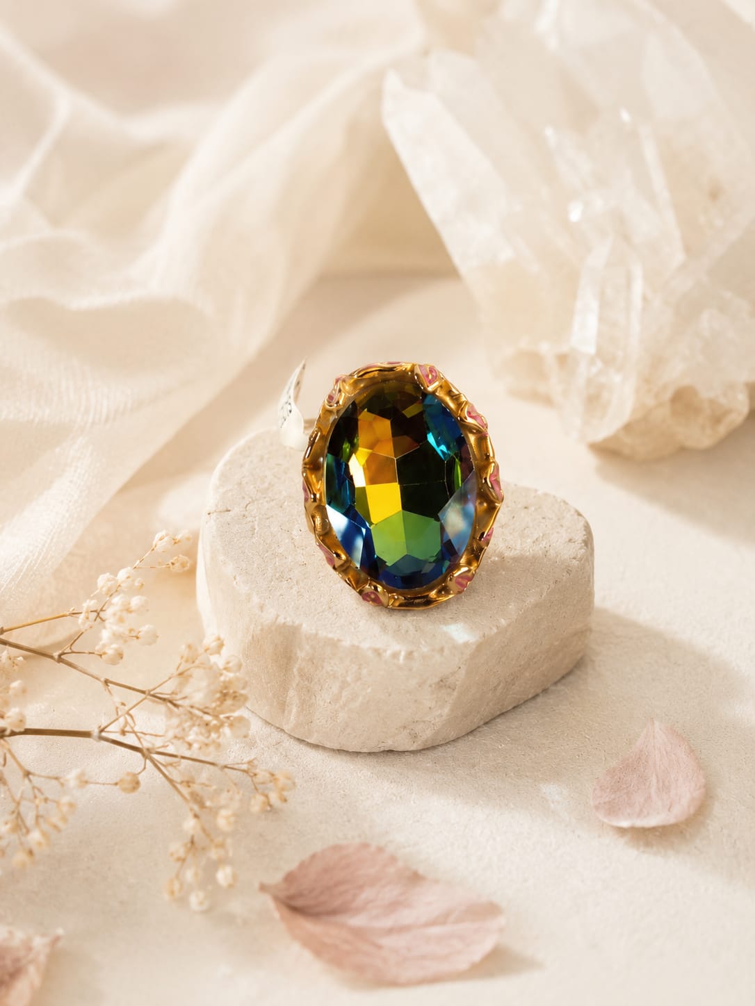 Anello Multi color CZ Rosa in Acciaio | Eterea Natural Stone