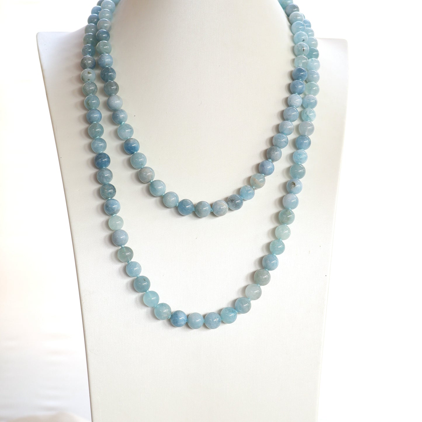 Collana Lunga in Acquamarina Naturale 120 cm – Sfere 10 mm