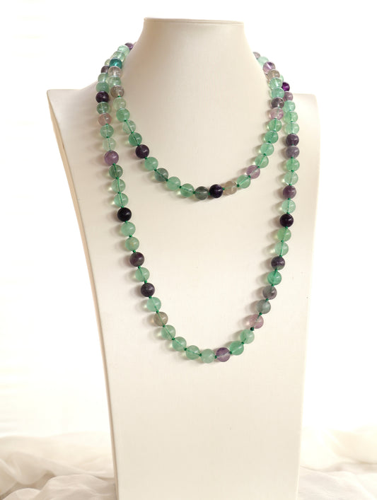 Collana Lunga Fluorite Verde e Viola 120 cm – Pietre Naturali