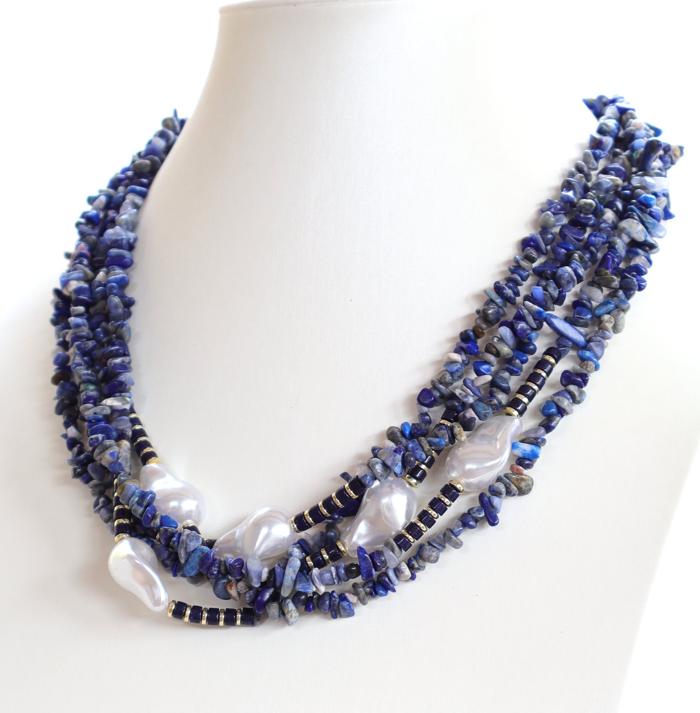 Collana multi filo in Lapislazzuli e perle