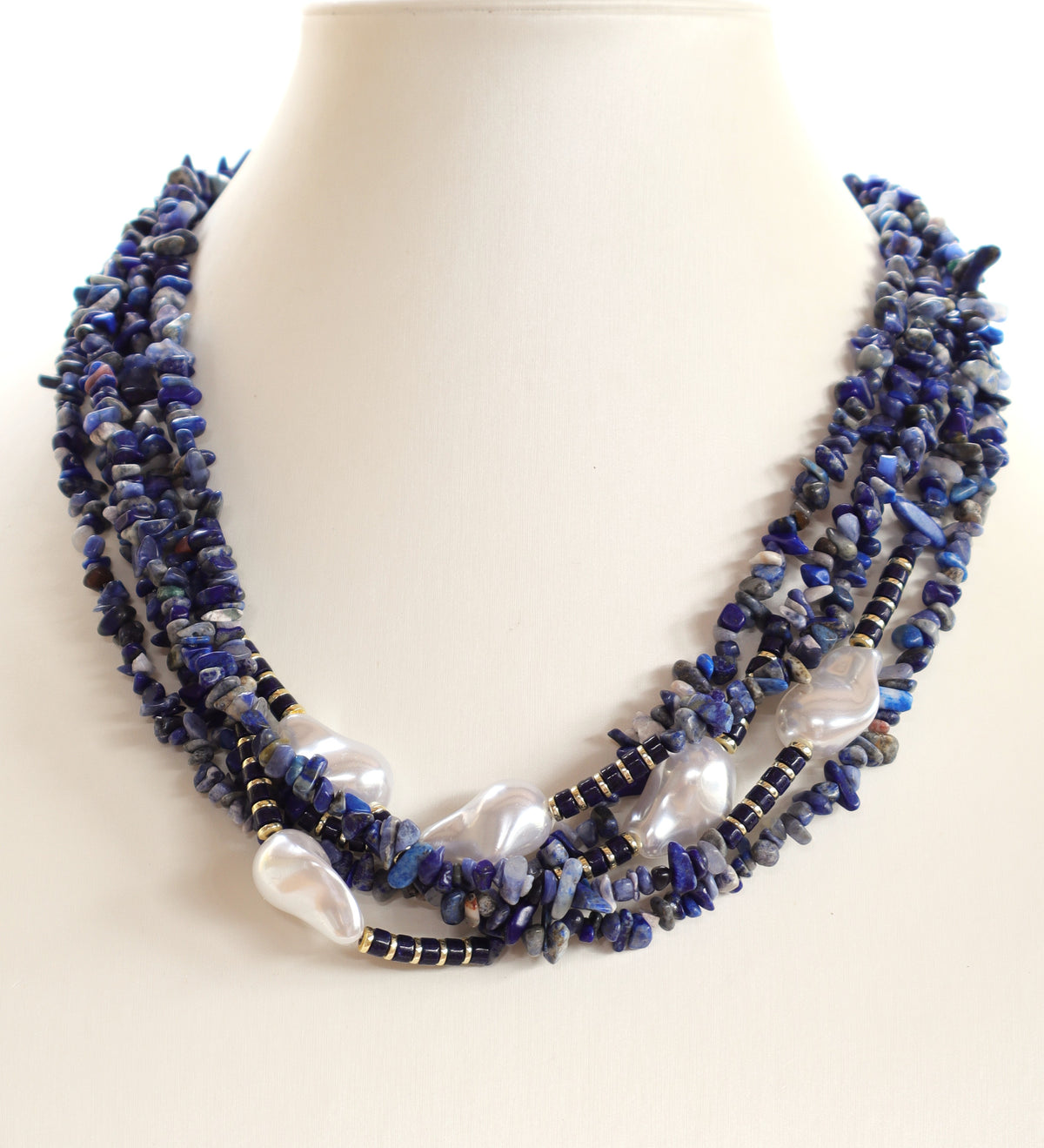 Collana multi filo in Lapislazzuli e perle