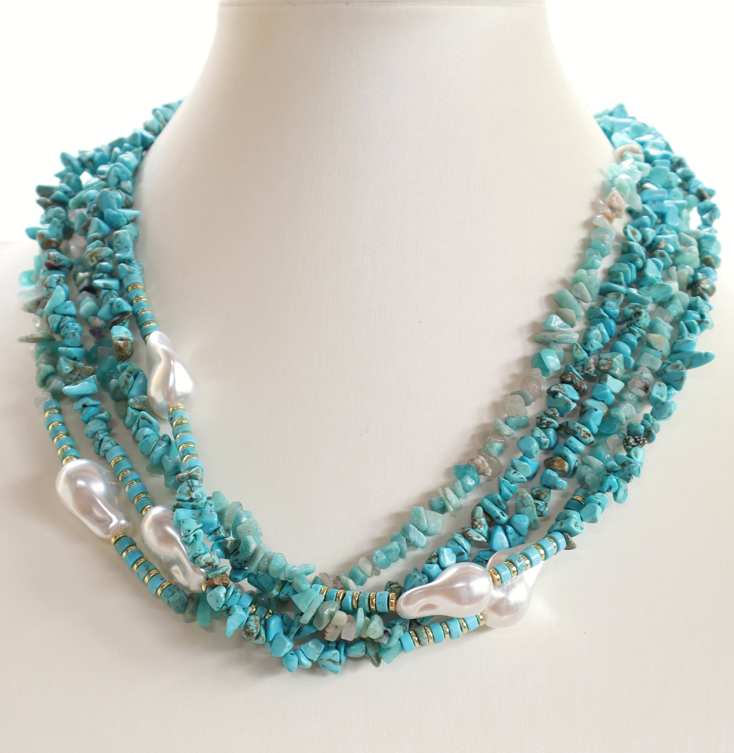 Collana Multi filo Turchese Naturale e Perle Barocche | Eterea Natural Stone