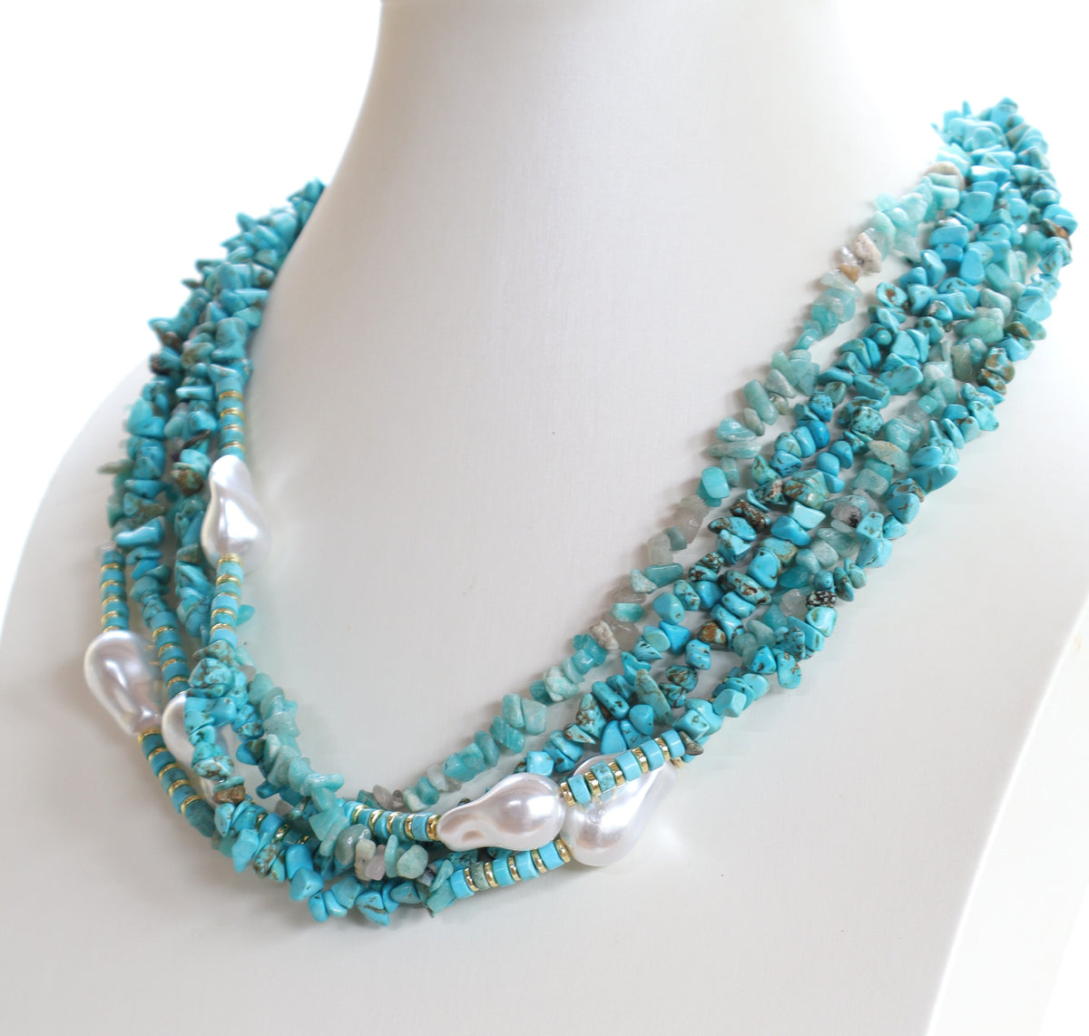 Collana Multi filo Turchese Naturale e Perle Barocche | Eterea Natural Stone