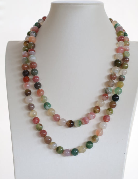 Collana Lunga 120 cm  in Agata Floreale Annodata a Mano | Eterea Natural Stone