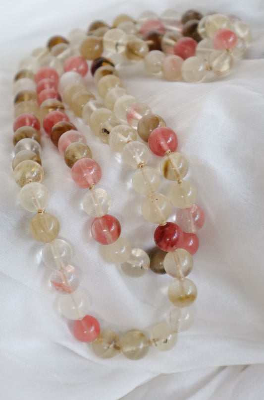 Collana Lunga 120 cm in Quarzi Naturali Mix 12 mm – Annodata a Mano