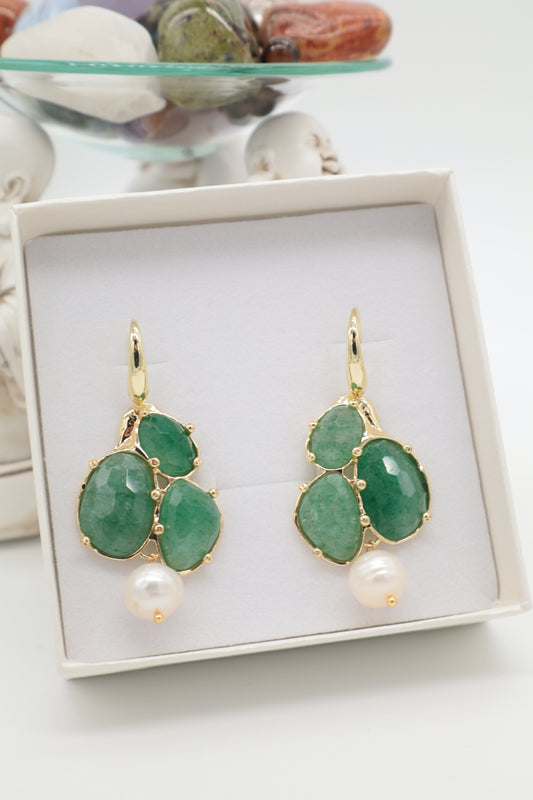 Orecchini Avventurina verde e perla