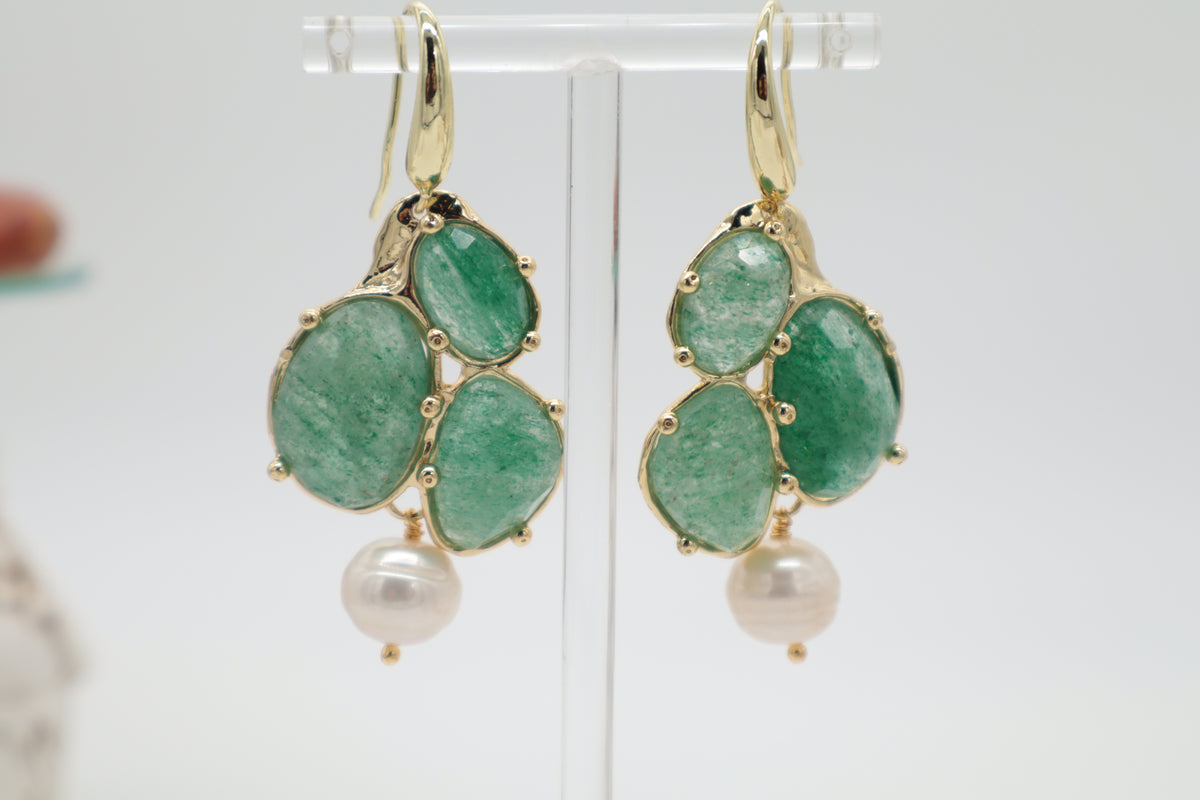 Aretes de aventurina verde y perla