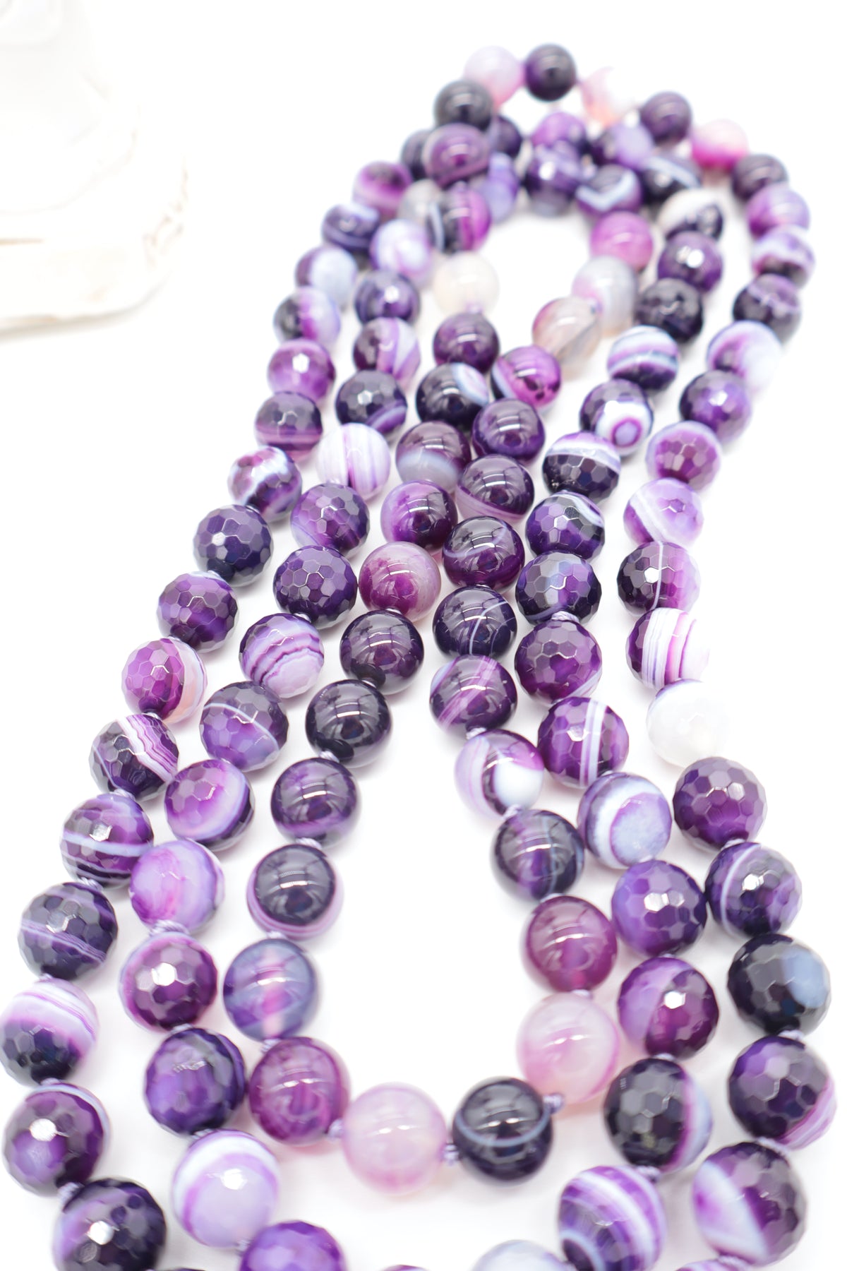 Collana Lunga 120 cm in Agata Viola Striata Sfaccettata 10 mm