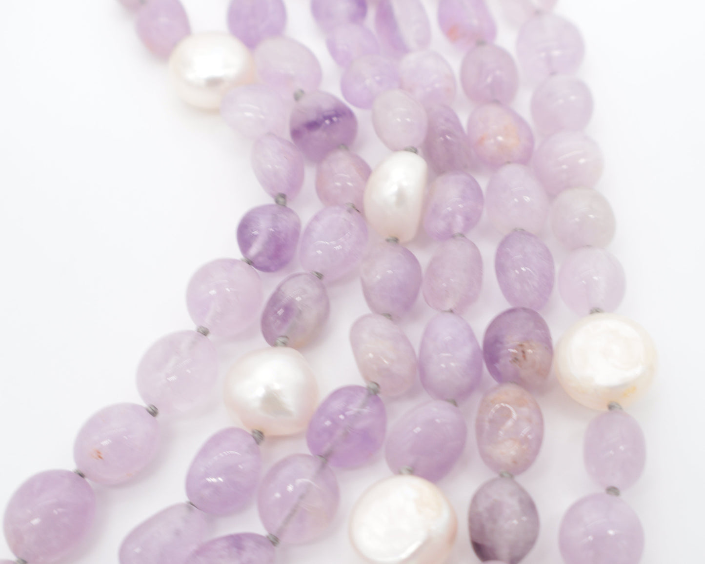 Collana Ametista Lavanda e Perle Naturali – 120 cm