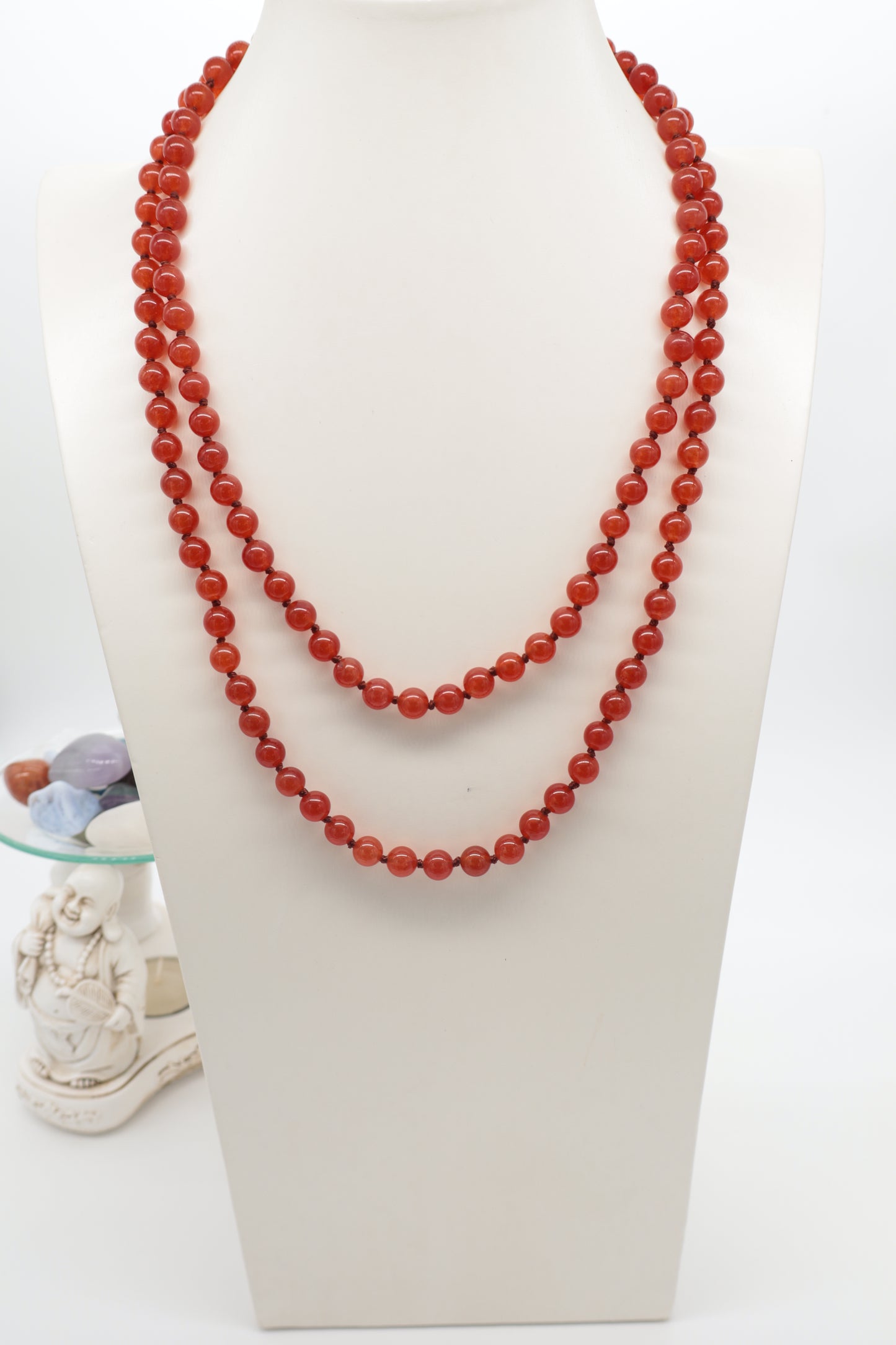 Collana Lunga in Corniola Rossa Naturale – 120 cm