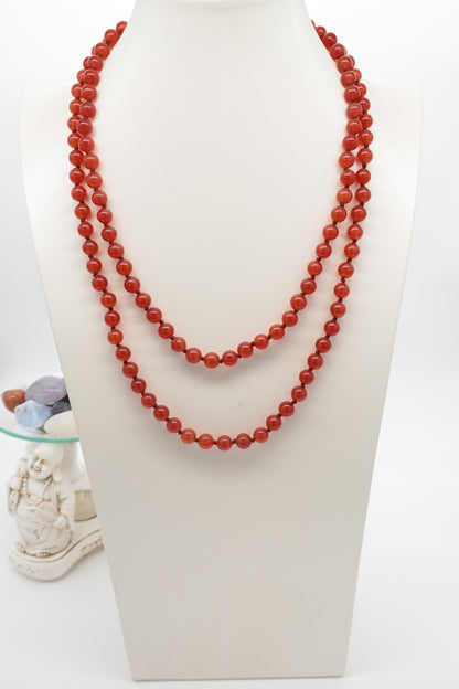 Collana Lunga in Corniola Rossa Naturale – 120 cm
