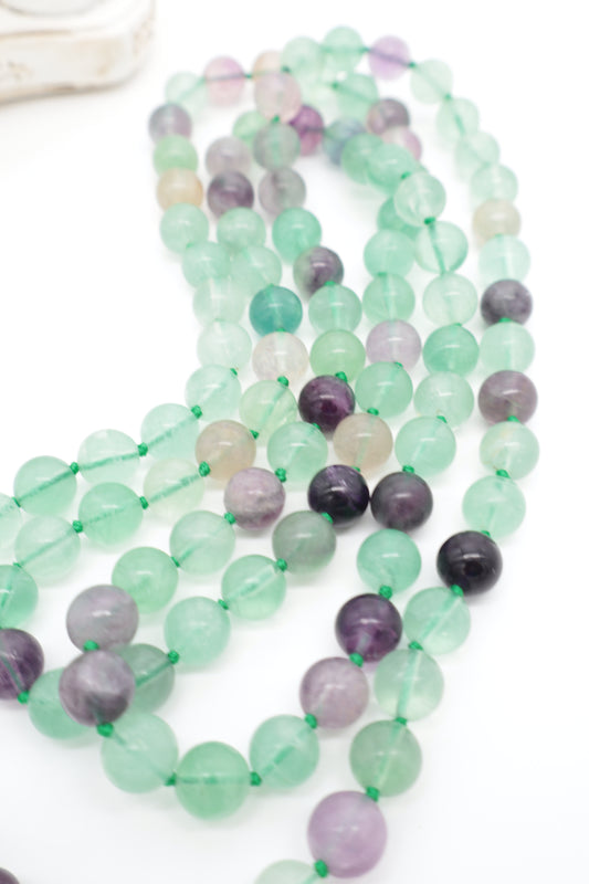 Collana Lunga Fluorite Verde e Viola 120 cm – Pietre Naturali