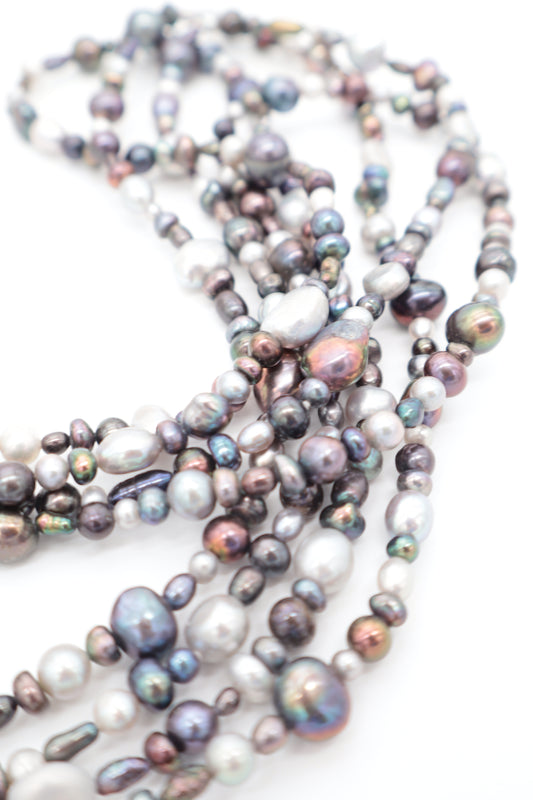 Collana Lunga 160 cm in Perle di Fiume Multicolore – Perle Naturali Irregolari