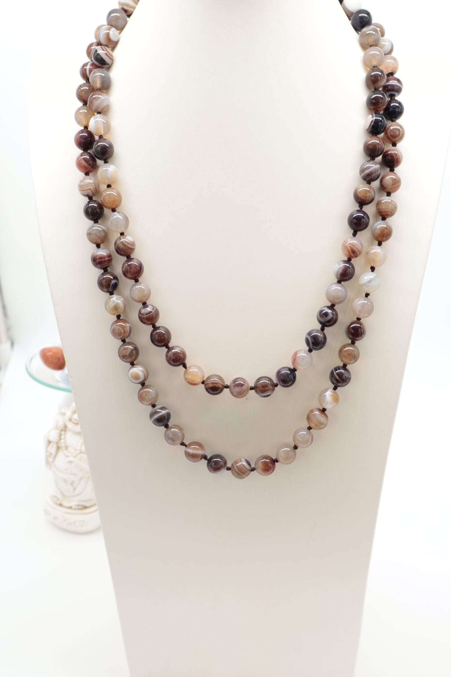 Collar de 120 cm de ágata bandeada natural - cuentas de 10 mm