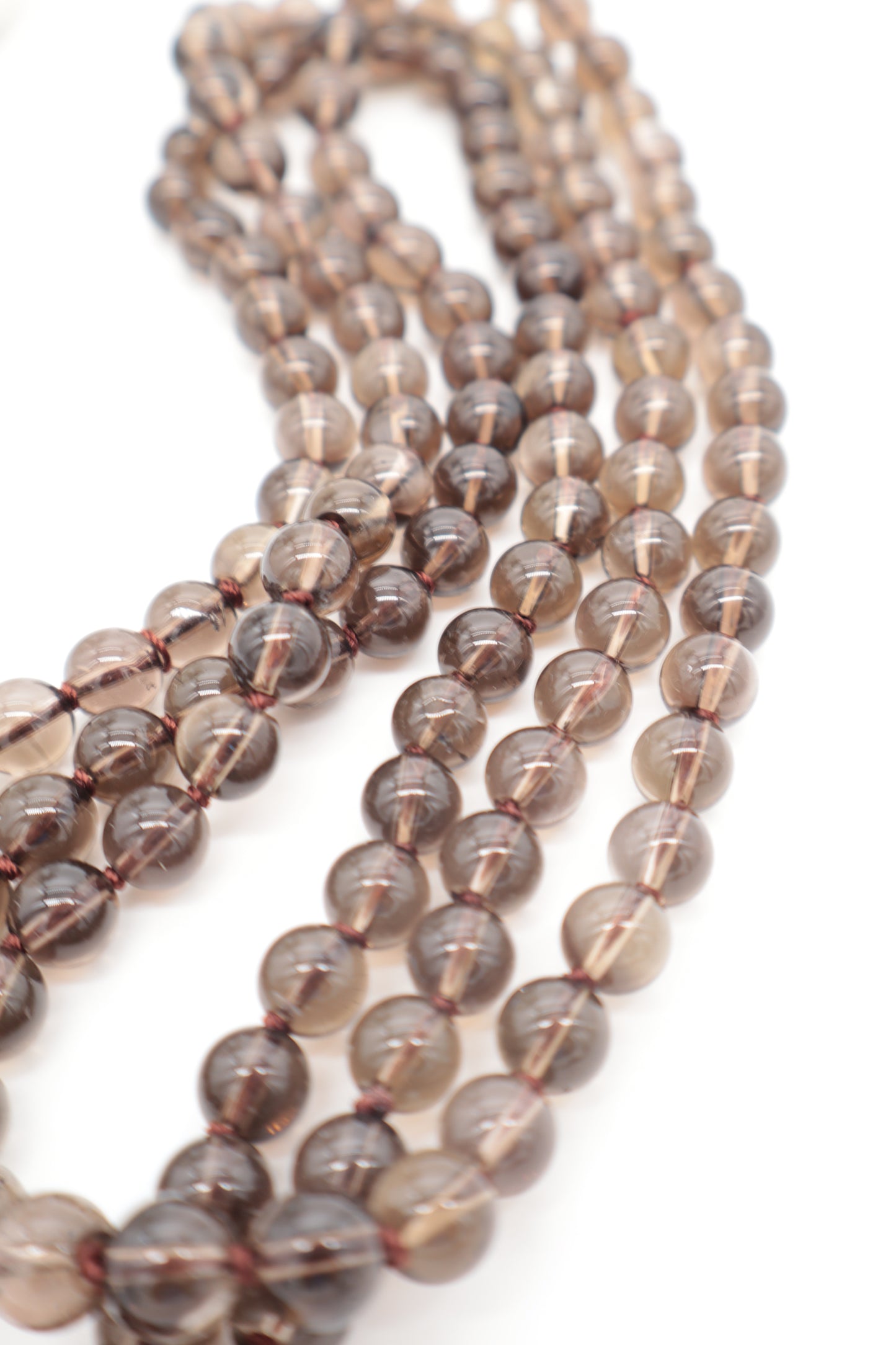 Collana Lunga in Quarzo Fumé Naturale 8 mm – Annodata a Mano – 120 cm