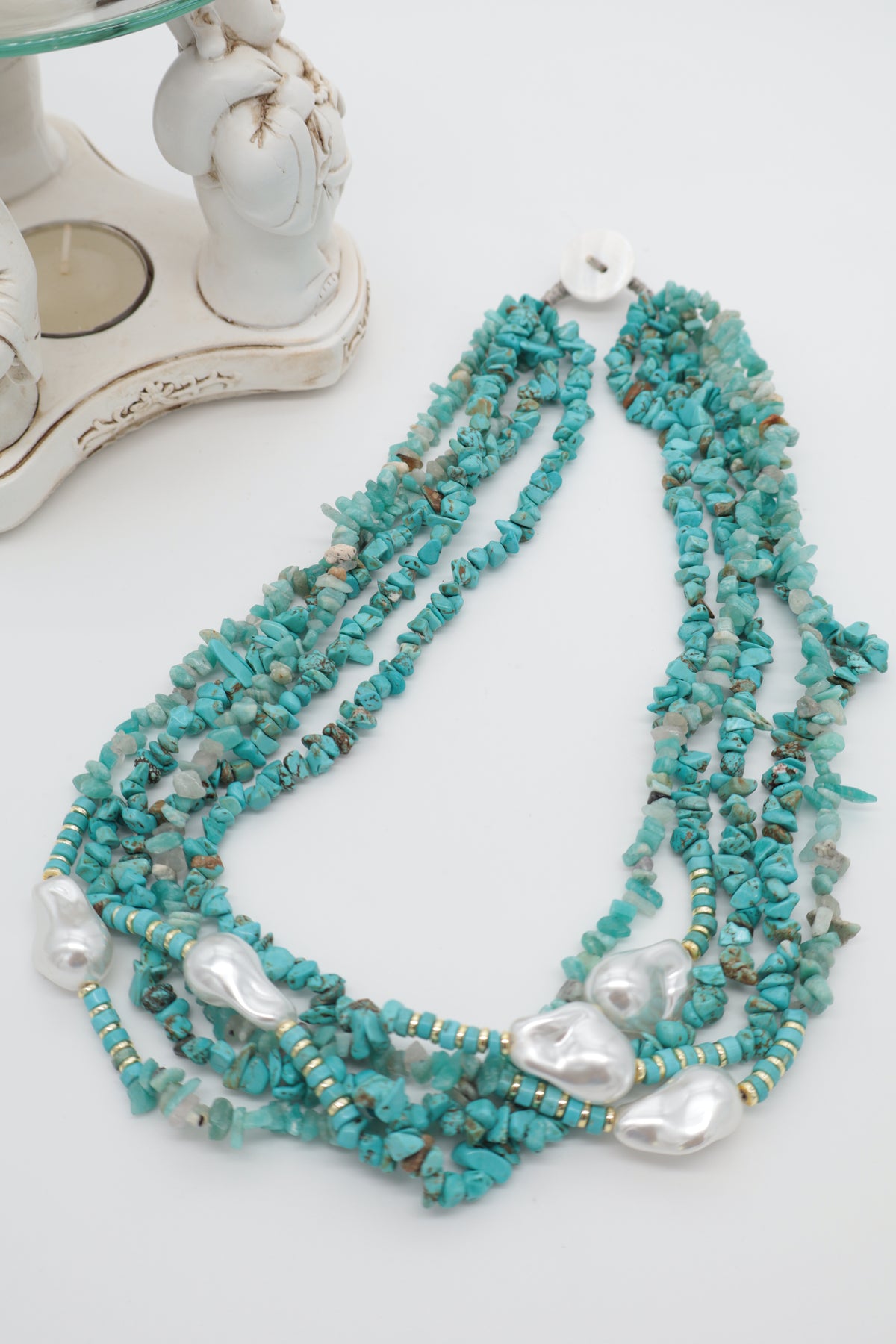 Collana Multi filo Turchese Naturale e Perle Barocche | Eterea Natural Stone