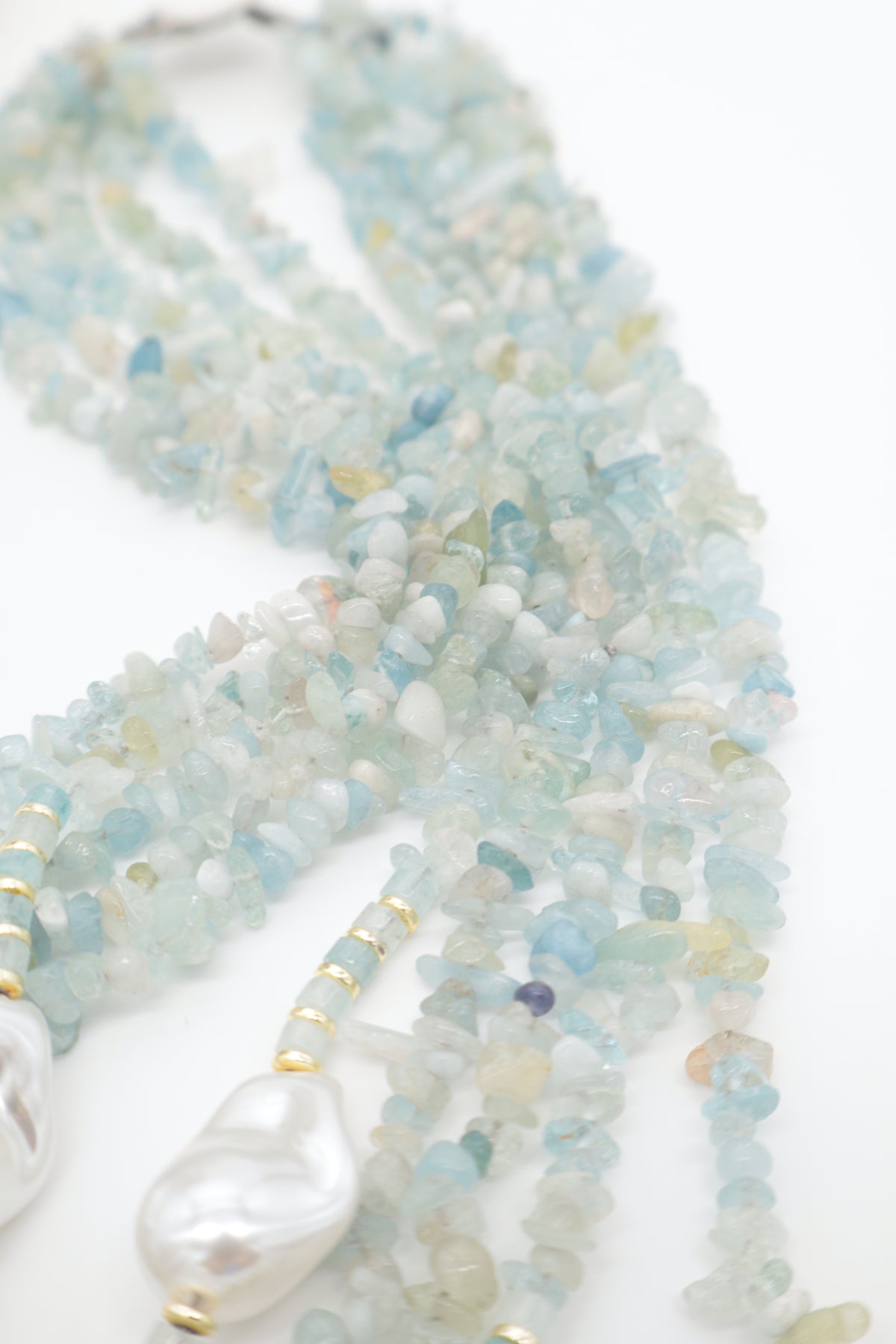 Collana Multi filo 5 Fili in Acquamarina e Perle Barocche