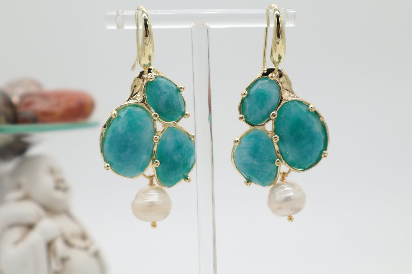 Orecchini in Amazonite Turchese e Perle di Fiume