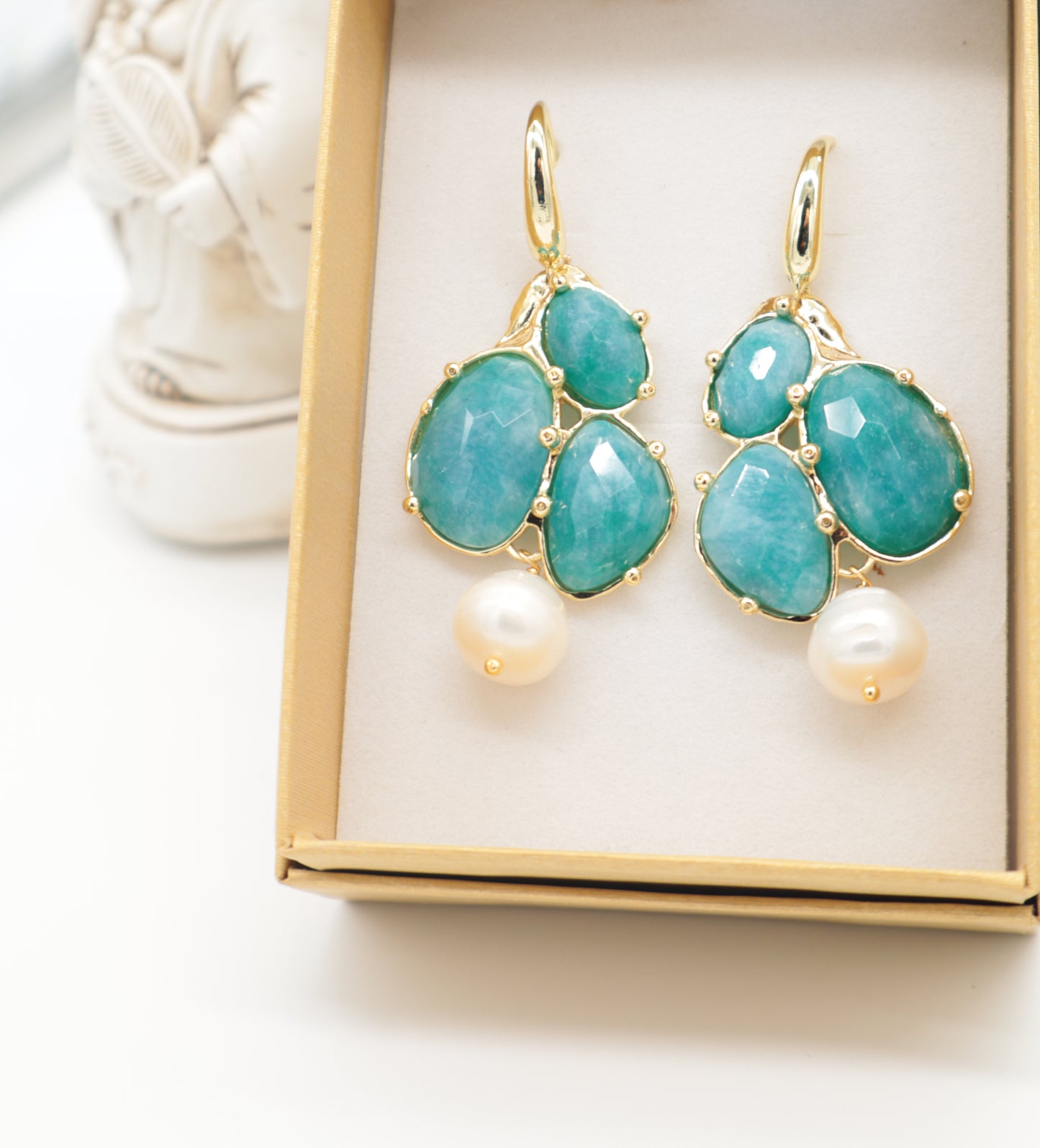 Orecchini in Amazonite Turchese e Perle di Fiume