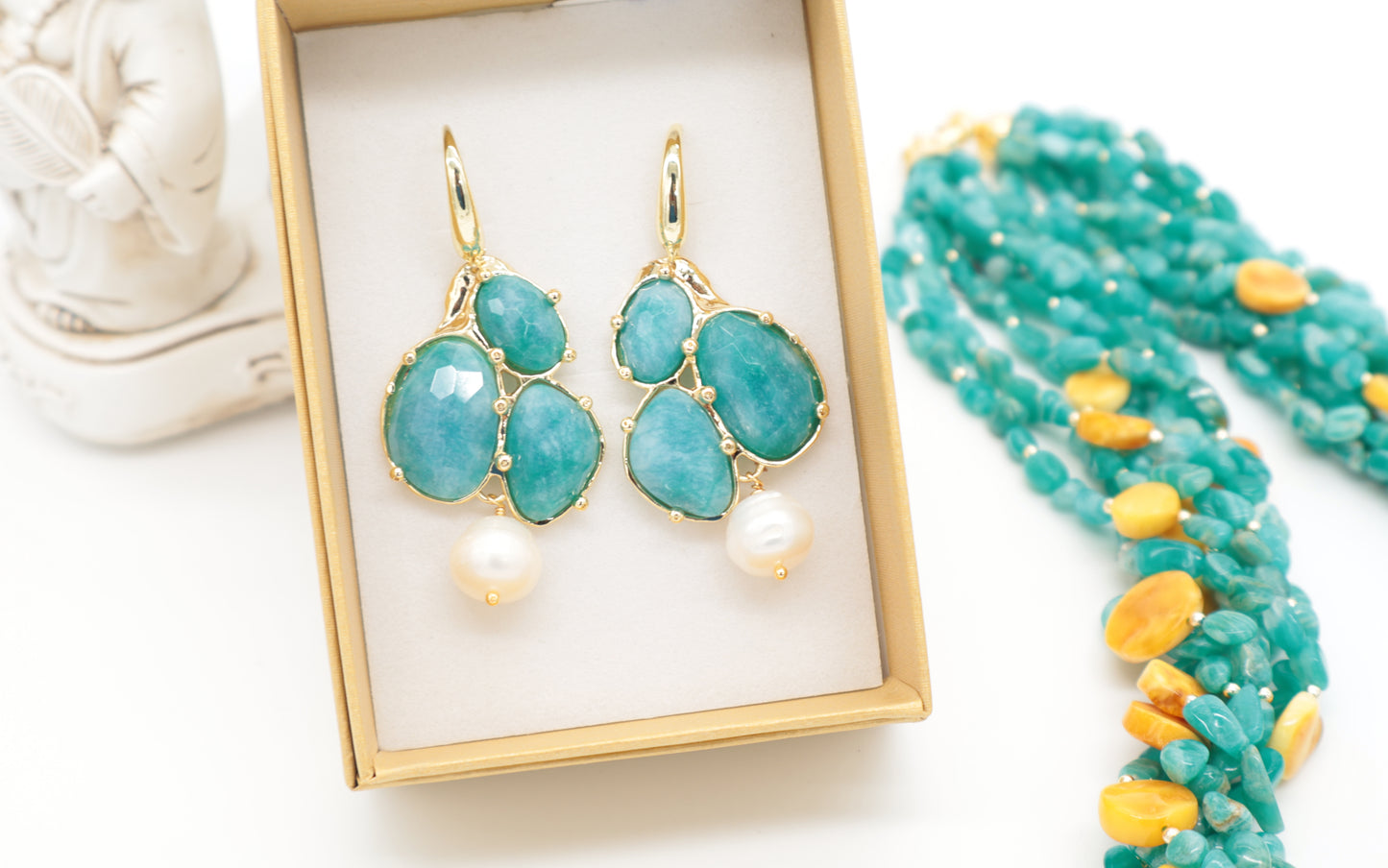 Orecchini in Amazonite Turchese e Perle di Fiume