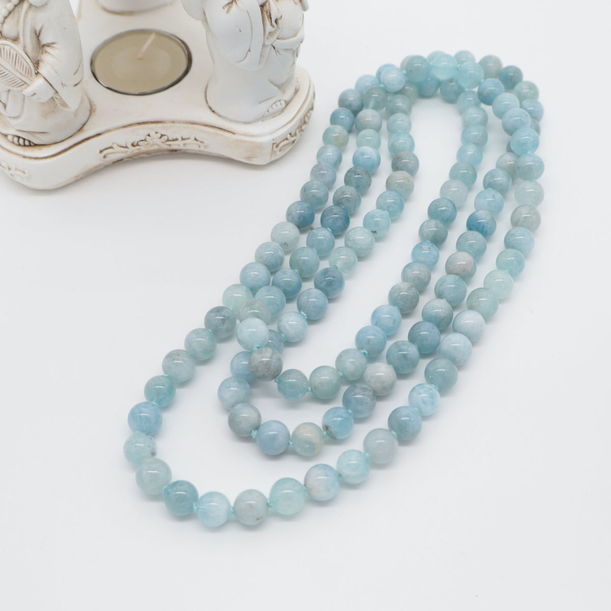 Collana Lunga in Acquamarina Naturale 120 cm – Sfere 10 mm