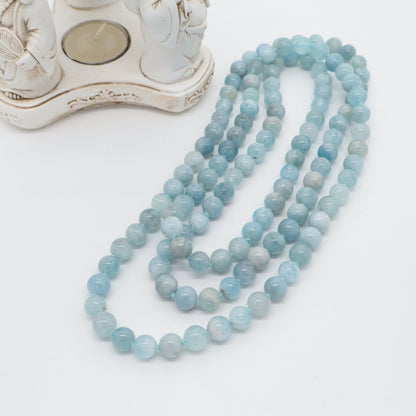 Collana Lunga in Acquamarina Naturale 120 cm – Sfere 10 mm