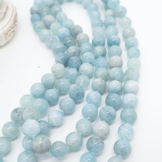 Collana Lunga in Acquamarina Naturale 120 cm – Sfere 10 mm