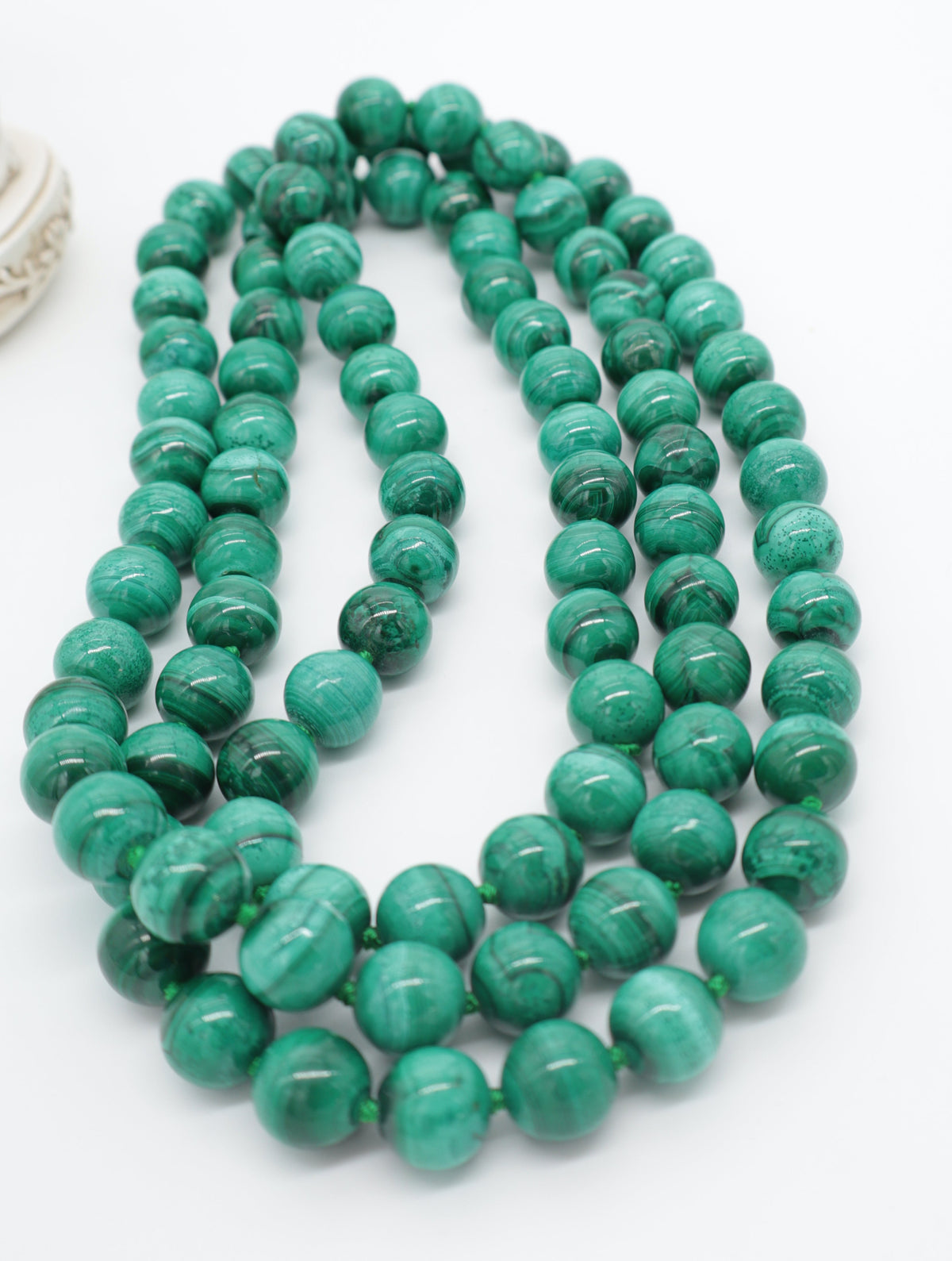 Collana Annodata in Malachite Naturale – Sfere 14 mm – 120 cm