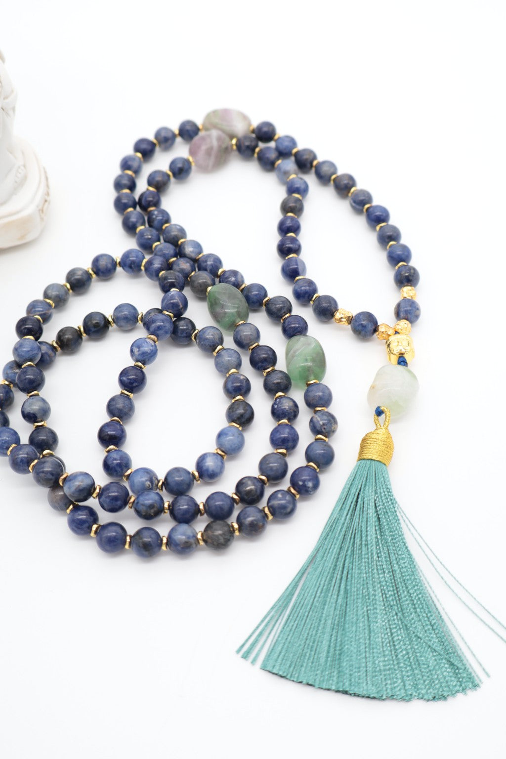 Mala Consapevolezza in Sodalite e Fluorite – 108 grani