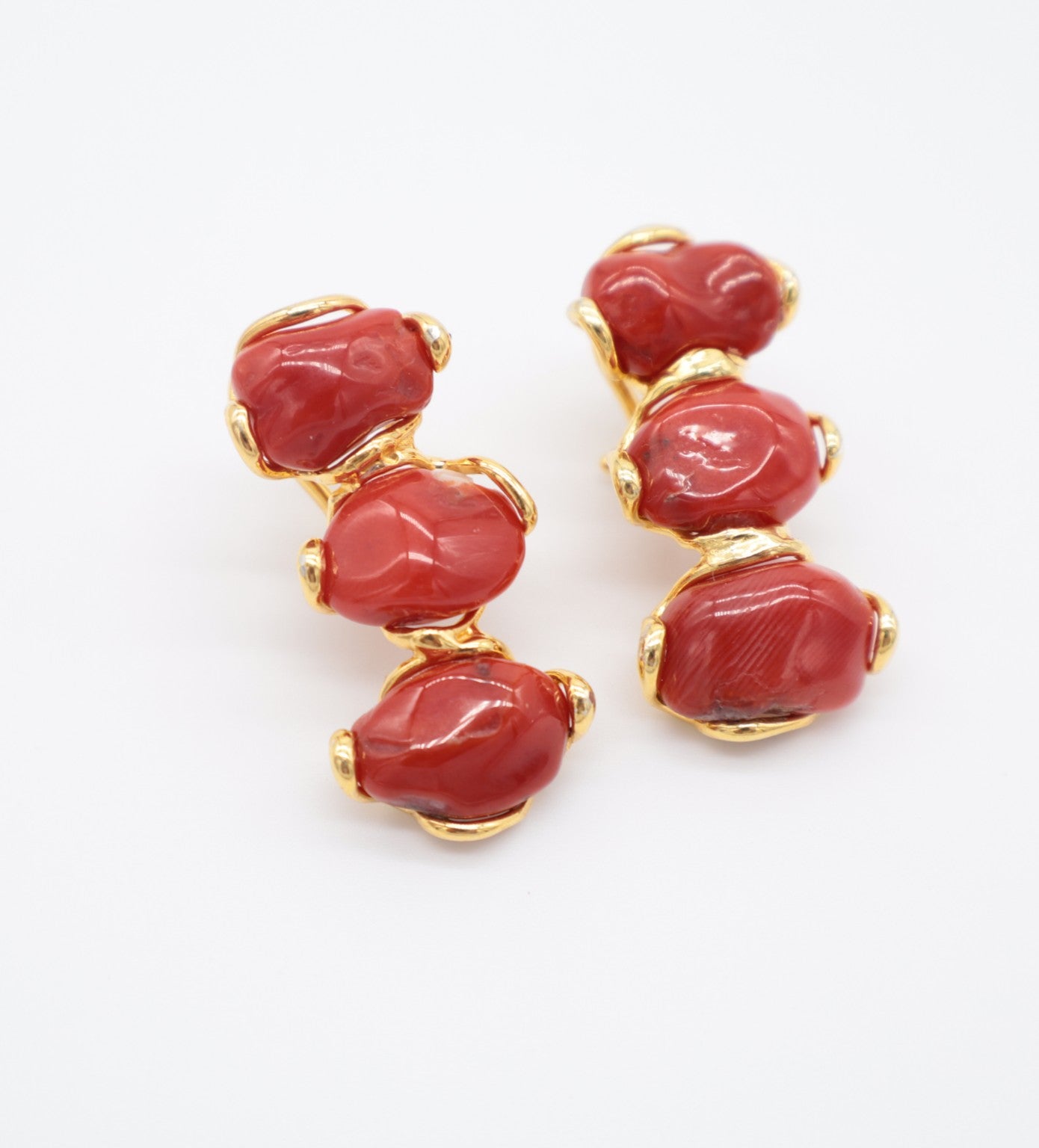Orecchini Argento 925 Dorato con Corallo Naturale | Eterea Natural Stone