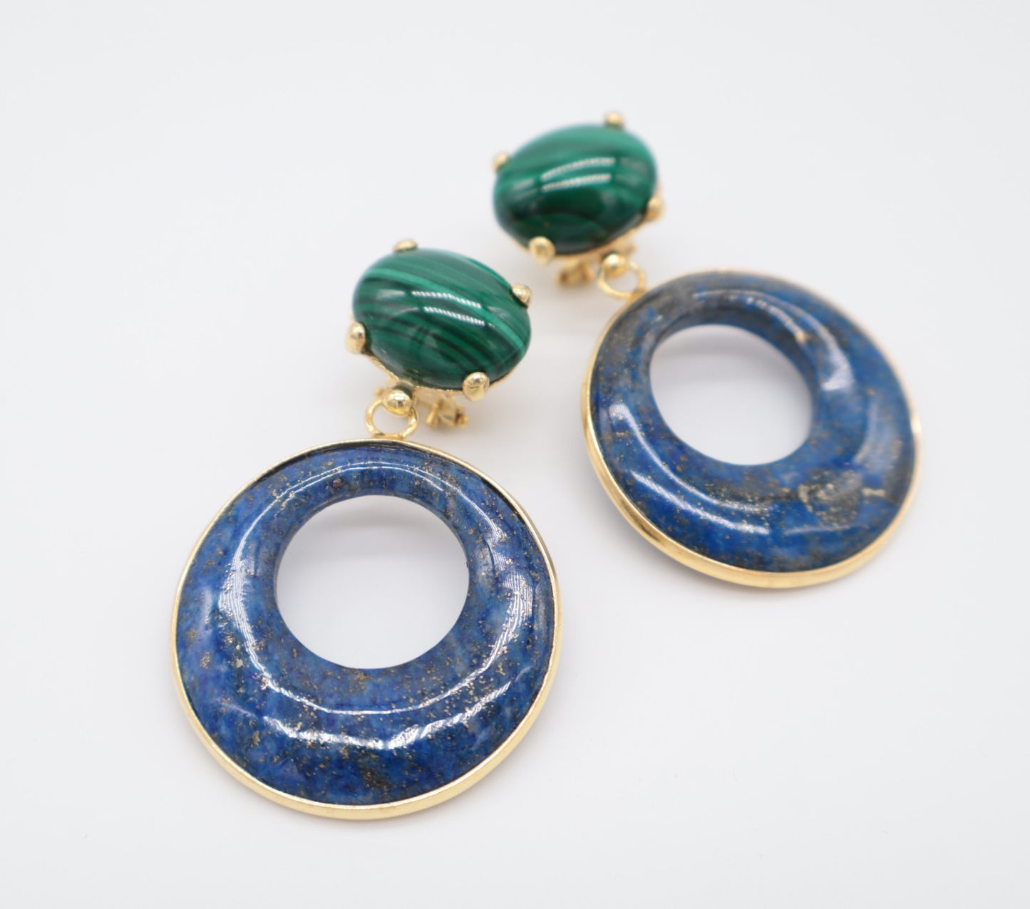 Orecchini Argento 925 Dorato con Malachite e Lapislazzuli | Eterea Natural Stone