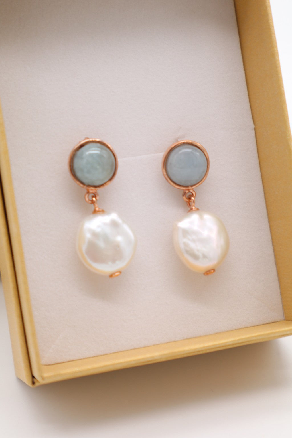 Orecchini Argento 925 con Acquamarina e perle moneta in confezione regalo