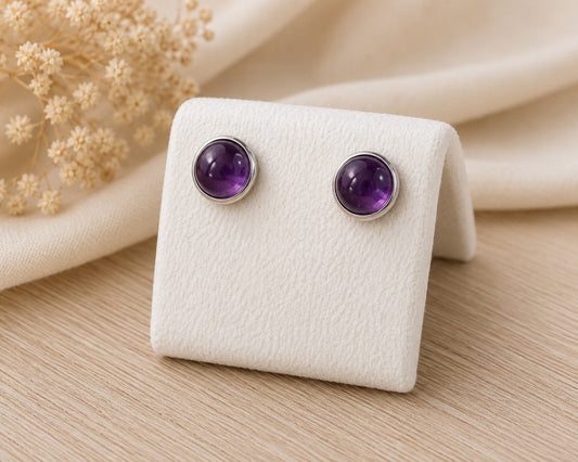 Orecchini Biricchini in Ametista Naturale 8 mm – Argento 925 Eterea Natural Stone