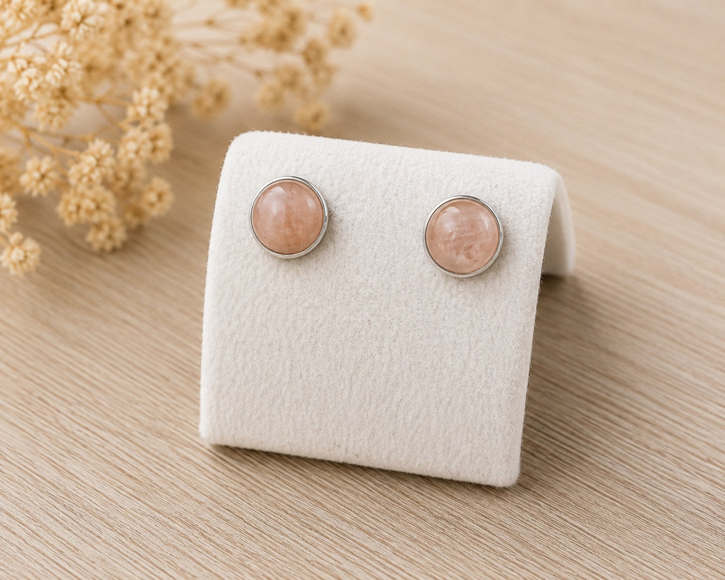 Orecchini Biricchini in Pietra di Luna Rosa naturale da 8 mm in Argento 925. Eterea Natural Stone
