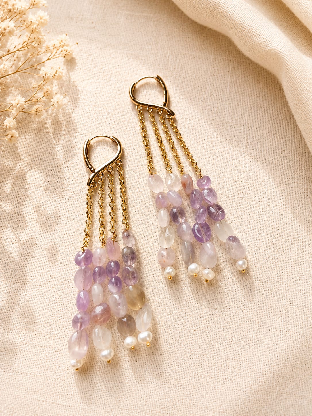 Orecchini Cascata in Ametista Lavanda Eterea Natural Stone