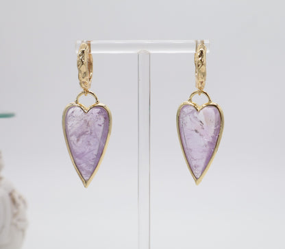 Orecchini Cuore in Ametista Lavanda